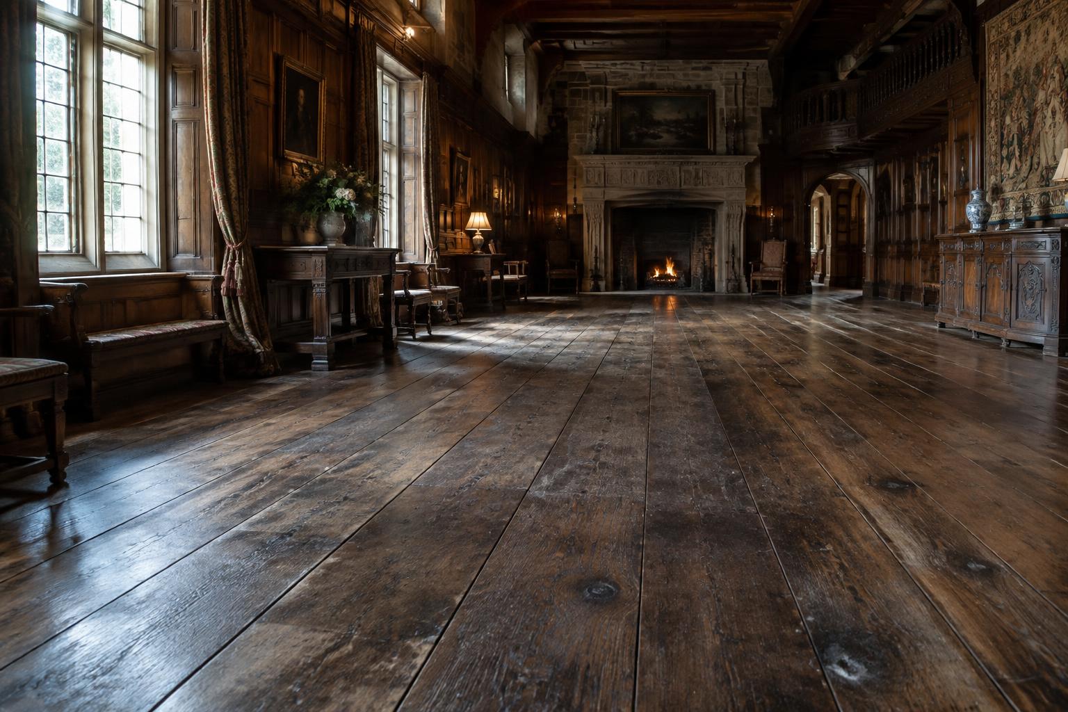 Breite, lange Altholzdielen aus Eiche in einem historischen Herrenhaus